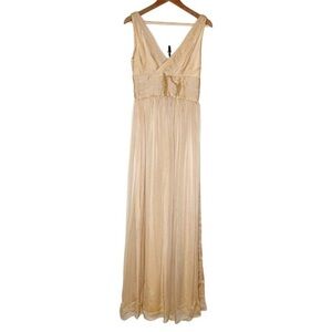 Monique Lhuiller Bridesmaid Brown Gold Ombre Maxi Chiffon Dress Sz 6 Wedding